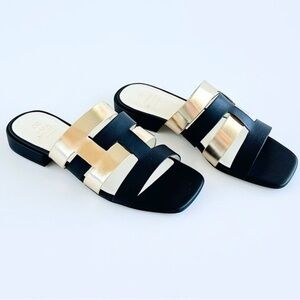 Parker Chic Black and Gold Slide Sandals